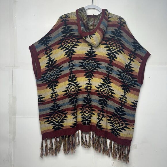 American Eagle Women’s Medium Aztec Tribal Sweater Vest Fringe Open Front - Picture 10 of 12